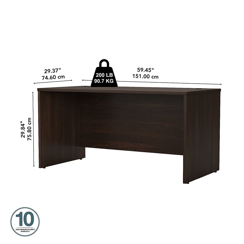 Pemberly Row 60W x 30D Office Desk in Black Walnut - Engineered Wood