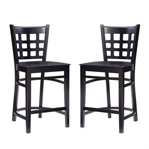 Pemberly Row Wood Commercial Grade Set of 2 Counter Stools Back in Black