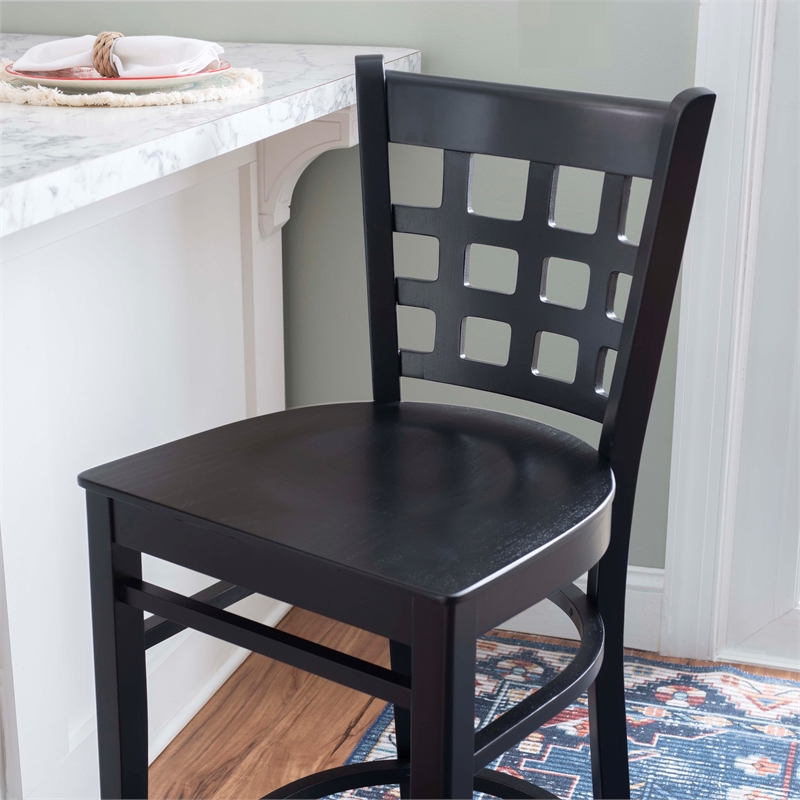 Pemberly Row Wood Commercial Grade Set of 2 Counter Stools Back in Black