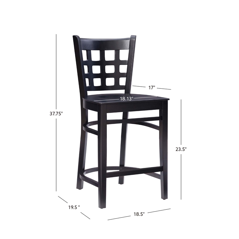 Pemberly Row Wood Commercial Grade Set of 2 Counter Stools Back in Black