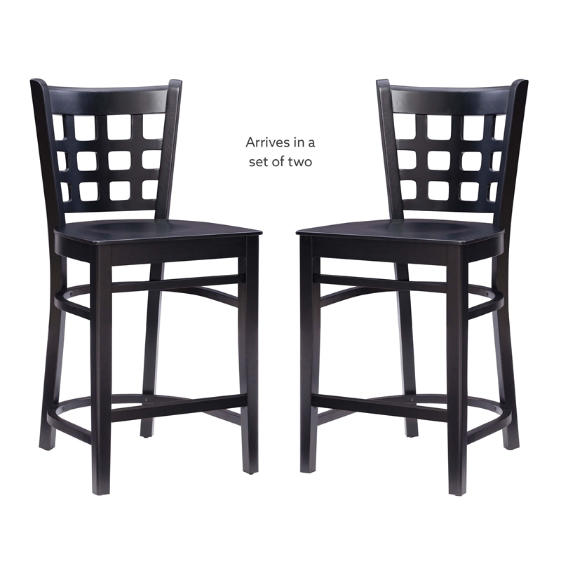 Pemberly Row Wood Commercial Grade Set of 2 Counter Stools Back in Black