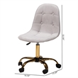 Pemberly Row Gray Velvet Fabric and Gold Metal Swivel Office chair