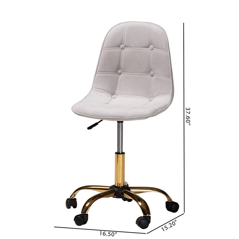Pemberly Row Gray Velvet Fabric and Gold Metal Swivel Office chair