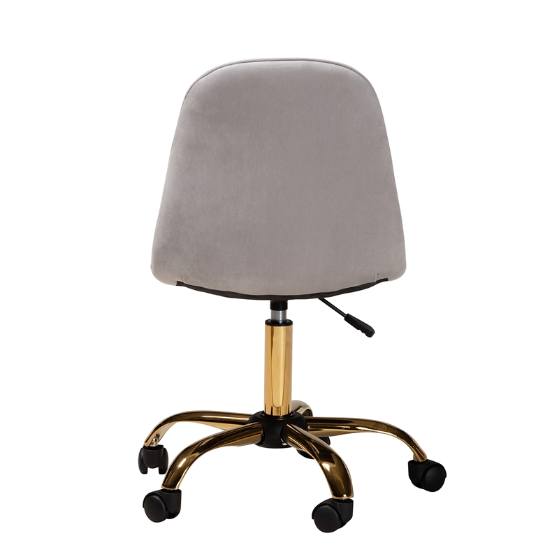 Pemberly Row Gray Velvet Fabric and Gold Metal Swivel Office chair