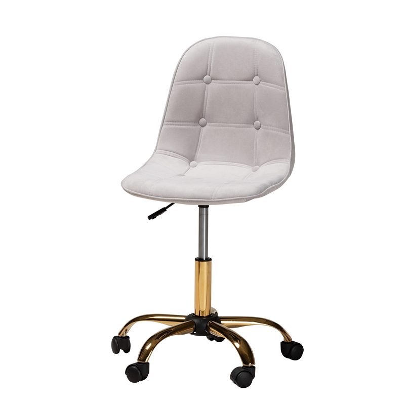 Pemberly Row Gray Velvet Fabric and Gold Metal Swivel Office chair