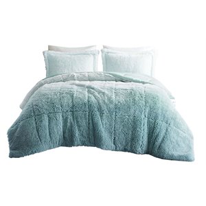 Pemberly Row 66&quot 2-Piece Shaggy Long Fur Fabric Comforter Mini Set in Blue