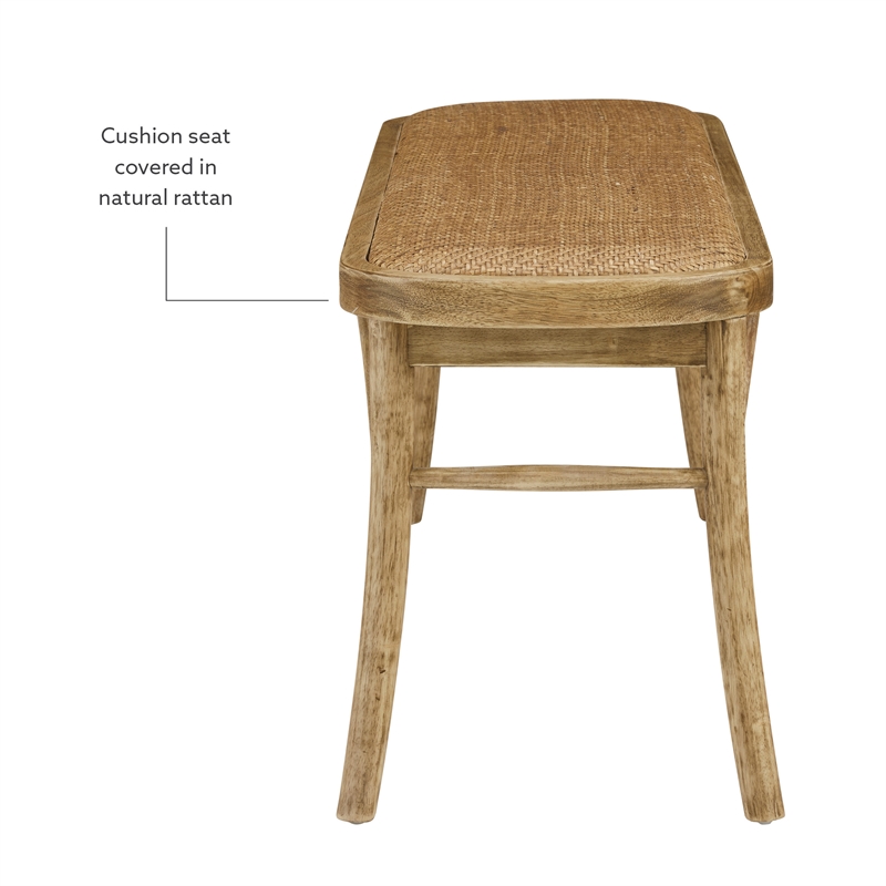 Pemberly Row Modern Bench with Natural Rattan Seat in Rustic Brown