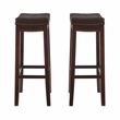Pemberly Row Wood Set of 2 Bar Stools Brown Faux Leather Seats in Brown Finish