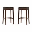Pemberly Row Wood Set of 2 Bar Stools Brown Faux Leather Seats in Brown Finish