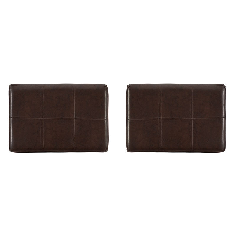 Pemberly Row Wood Set of 2 Bar Stools Brown Faux Leather Seats in Brown Finish