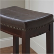Pemberly Row Wood Set of 2 Bar Stools Brown Faux Leather Seats in Brown Finish