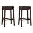 Pemberly Row Wood Set of 2 Bar Stools Brown Faux Leather Seats in Brown Finish