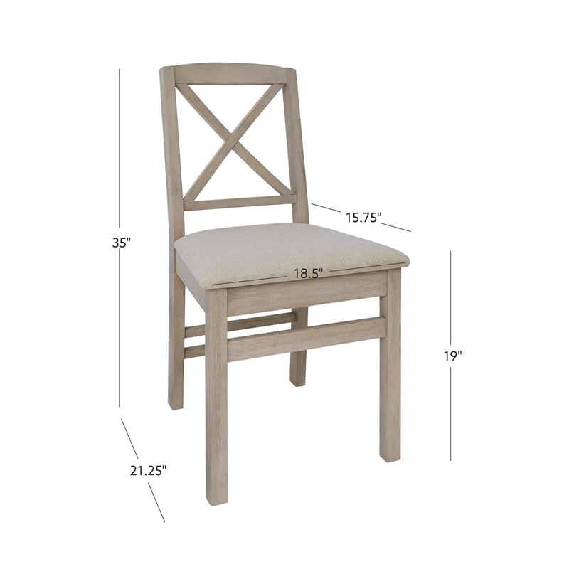 Pemberly Row Wood X Back Set of Two Dining Chairs in Washed Gray