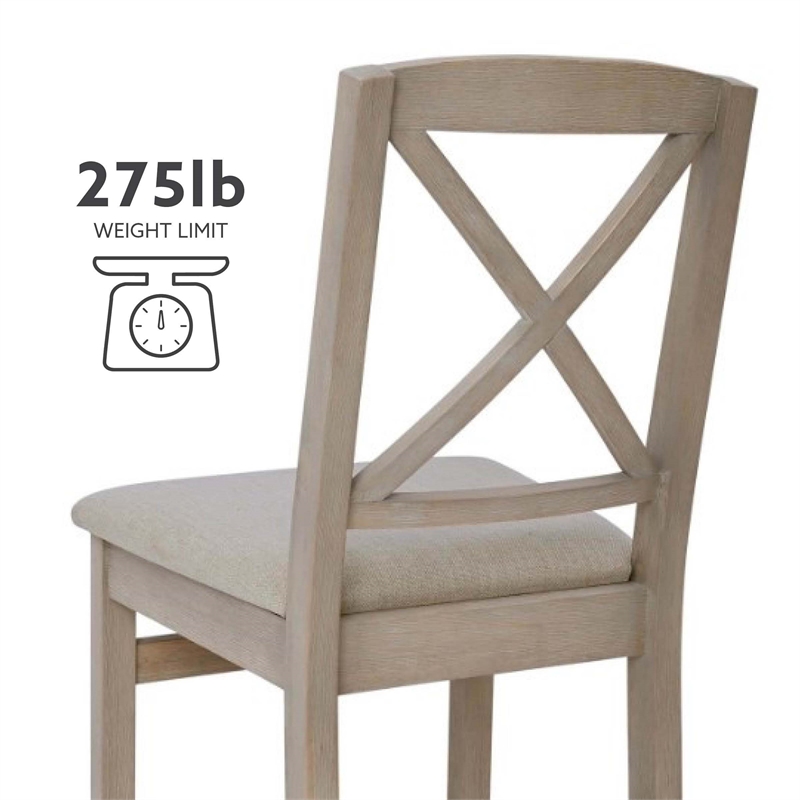 Pemberly Row Wood X Back Set of Two Dining Chairs in Washed Gray