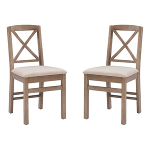Pemberly Row Wood X Back Set of Two Dining Chairs in Washed Gray