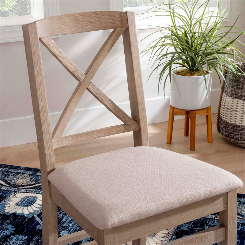 Pemberly Row Wood X Back Set of Two Dining Chairs in Washed Gray