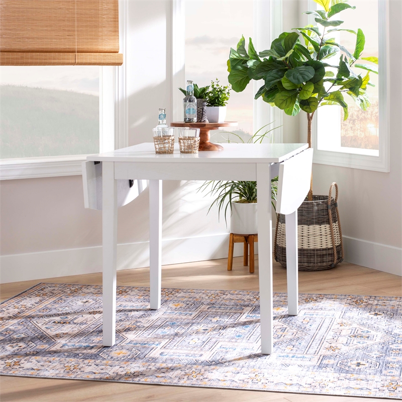 Pemberly Row Contemporary Wood Square Drop Leaf Table in White