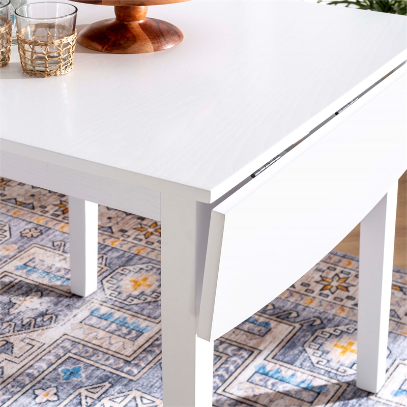 Pemberly Row Contemporary Wood Square Drop Leaf Table in White