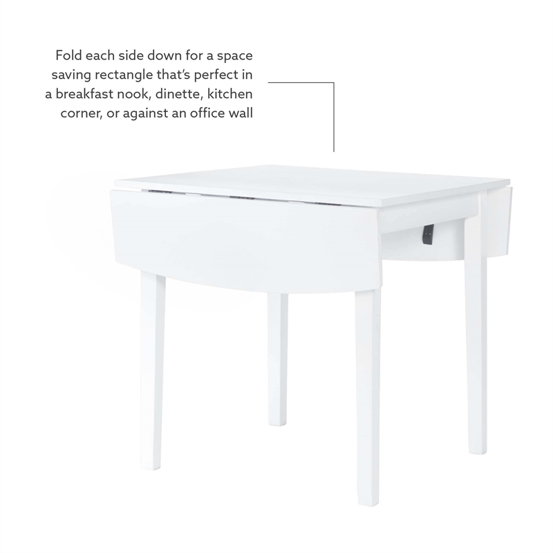 Pemberly Row Contemporary Wood Square Drop Leaf Table in White