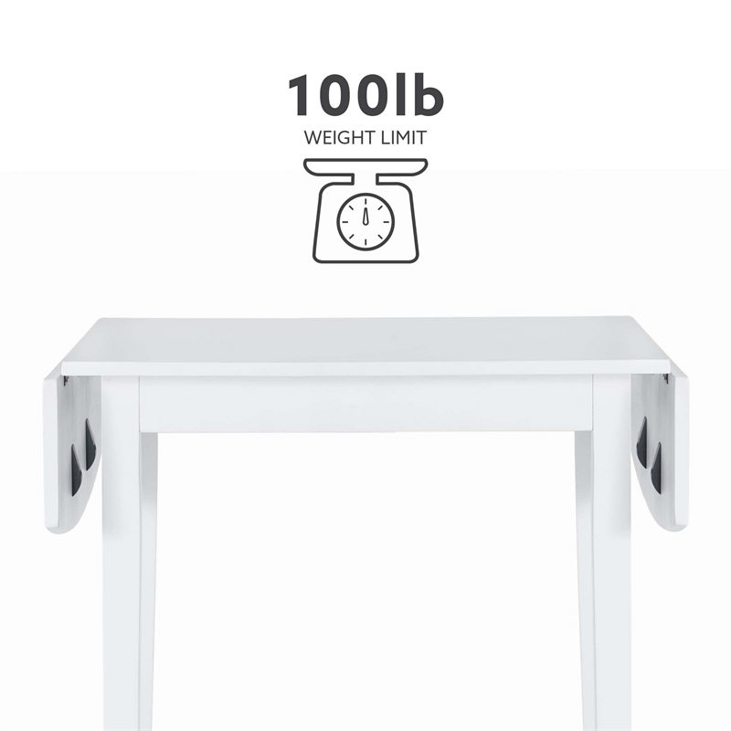 Pemberly Row Contemporary Wood Square Drop Leaf Table in White