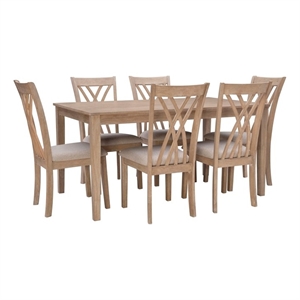 Pemberly Row 7 Piece Wood Dining Set Crisscrossed Back Chairs in Natural Brown