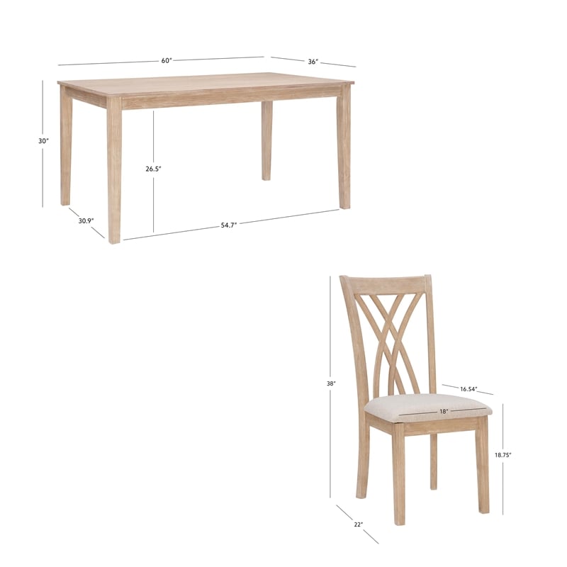 Pemberly Row 7 Piece Wood Dining Set Crisscrossed Back Chairs in Natural Brown
