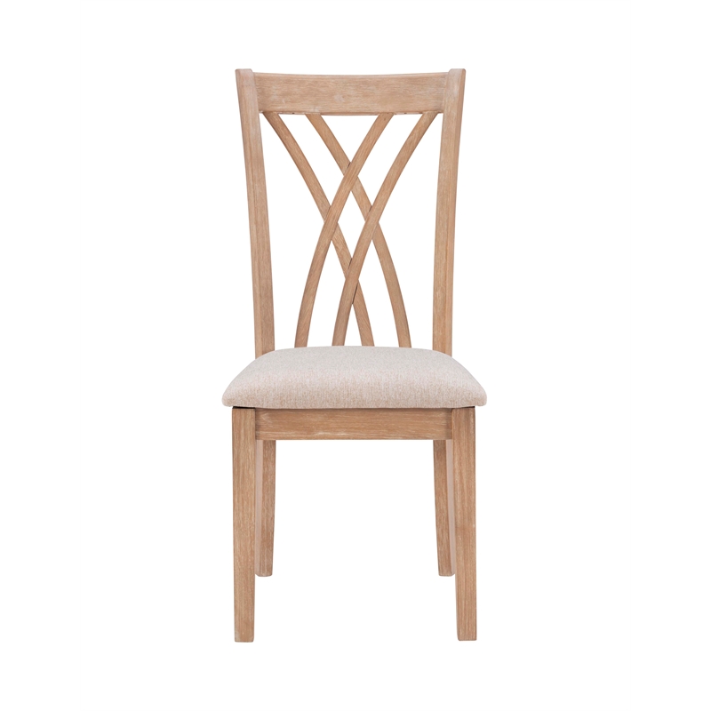 Pemberly Row 7 Piece Wood Dining Set Crisscrossed Back Chairs in Natural Brown
