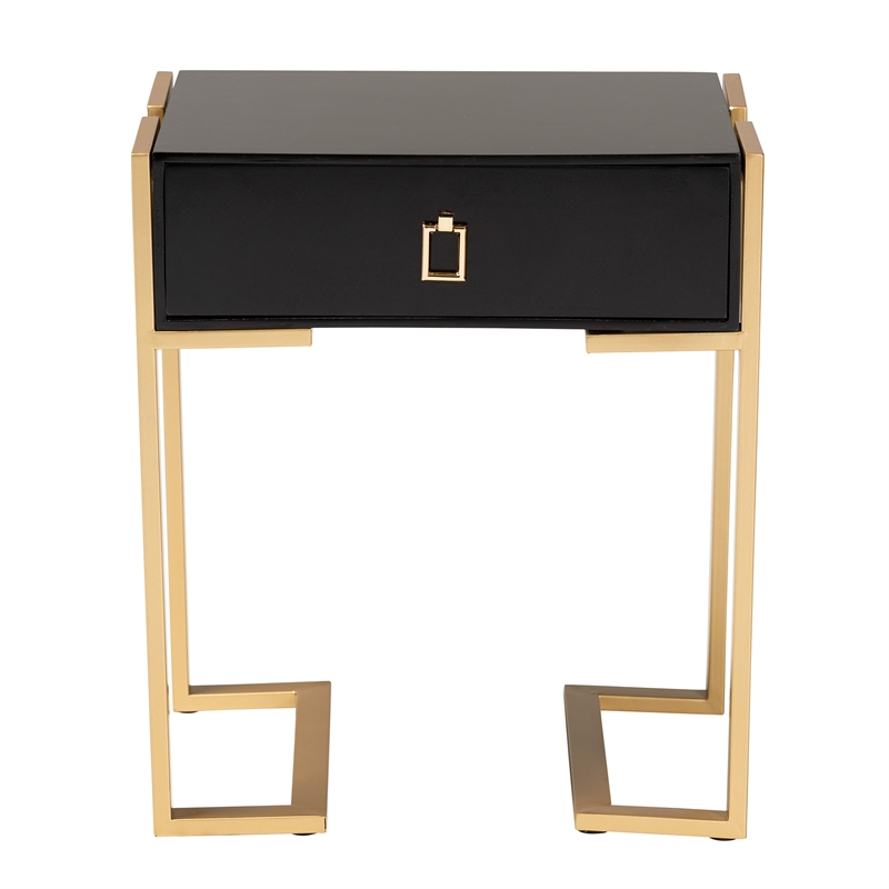 Pemberly Row Modern Black Finished Wood and Gold Metal End Table