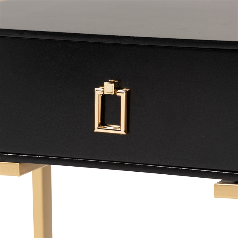 Pemberly Row Modern Black Finished Wood and Gold Metal End Table