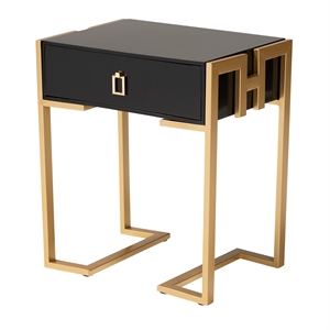 Pemberly Row Modern Black Finished Wood and Gold Metal End Table