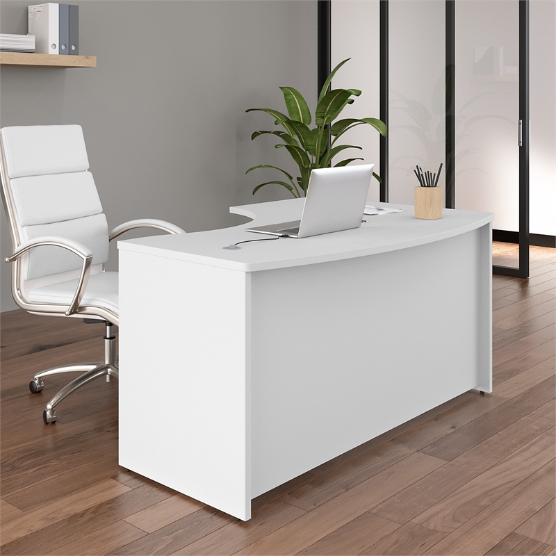Pemberly Row 60W x 43D Left Hand L-Bow Desk Shell in White - Engineered Wood