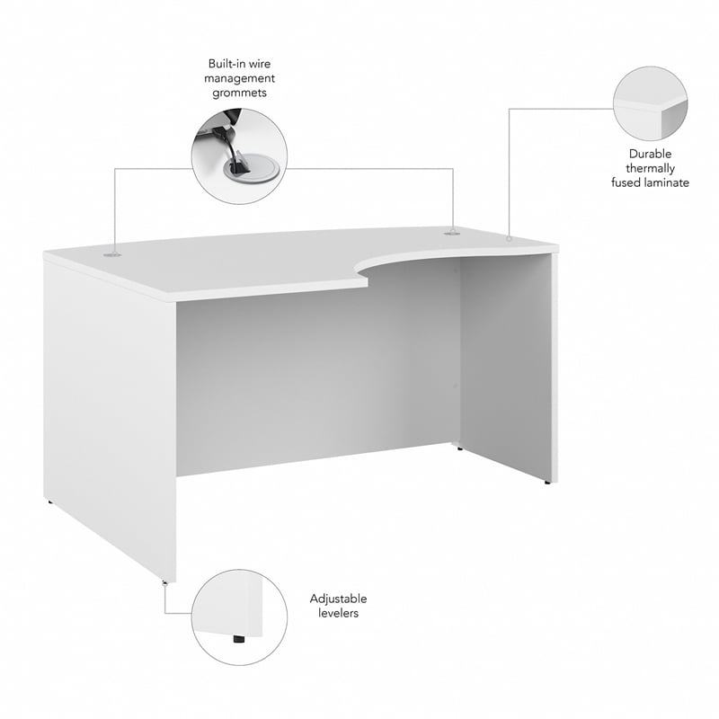 Pemberly Row 60W x 43D Left Hand L-Bow Desk Shell in White - Engineered Wood