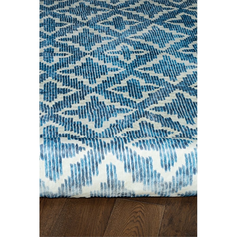 Pemberly Row Printed Faux Rabbit Linear Polyester 8'x10' Area Rug in Blue