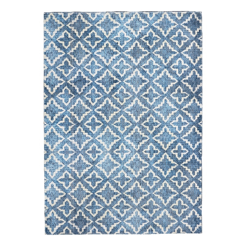 Pemberly Row Printed Faux Rabbit Linear Polyester 8'x10' Area Rug in Blue