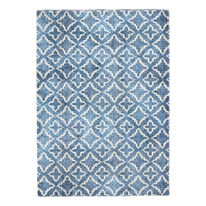 Pemberly Row Printed Faux Rabbit Linear Polyester 8'x10' Area Rug in Blue