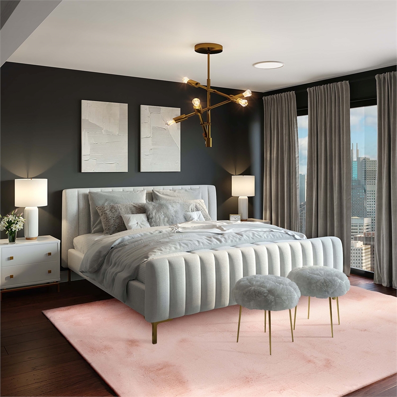 Pemberly Row Modern Faux Rabbit Polyester 8'x10' Area Rug in Pink