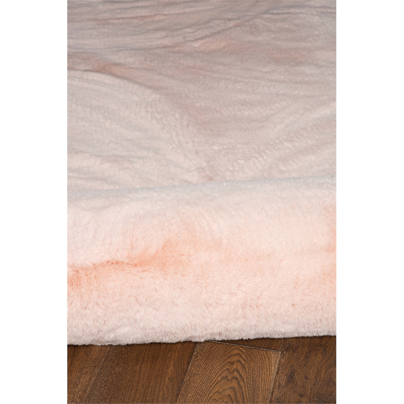 Pemberly Row Modern Faux Rabbit Polyester 8'x10' Area Rug in Pink