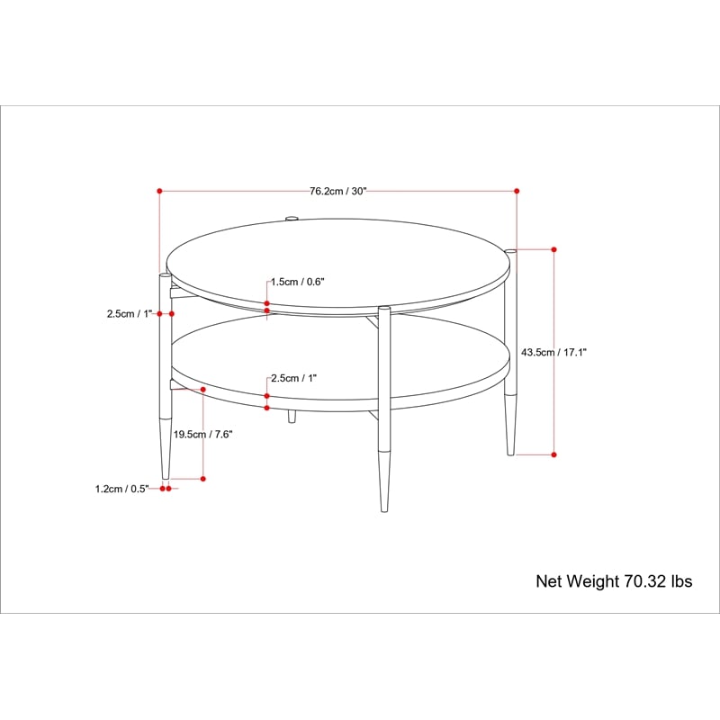 Pemberly Row 30 inch Wide Metal Coffee Table in White/Natural