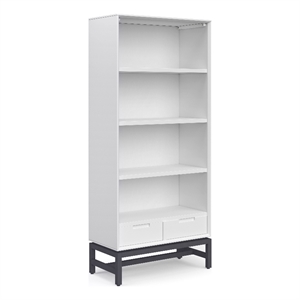 Pemberly Row SOLID HARDWOOD and Metal 66x30&quot Rectangle Modern Bookcase in White