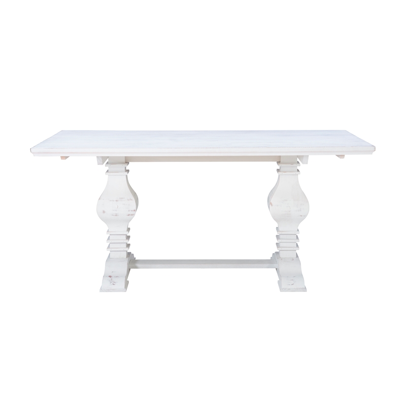 Pemberly Row Modern Pine Wood Dining Table in Distressed White