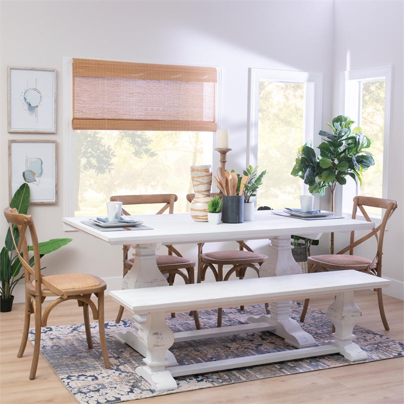 Pemberly Row Modern Pine Wood Dining Table in Distressed White