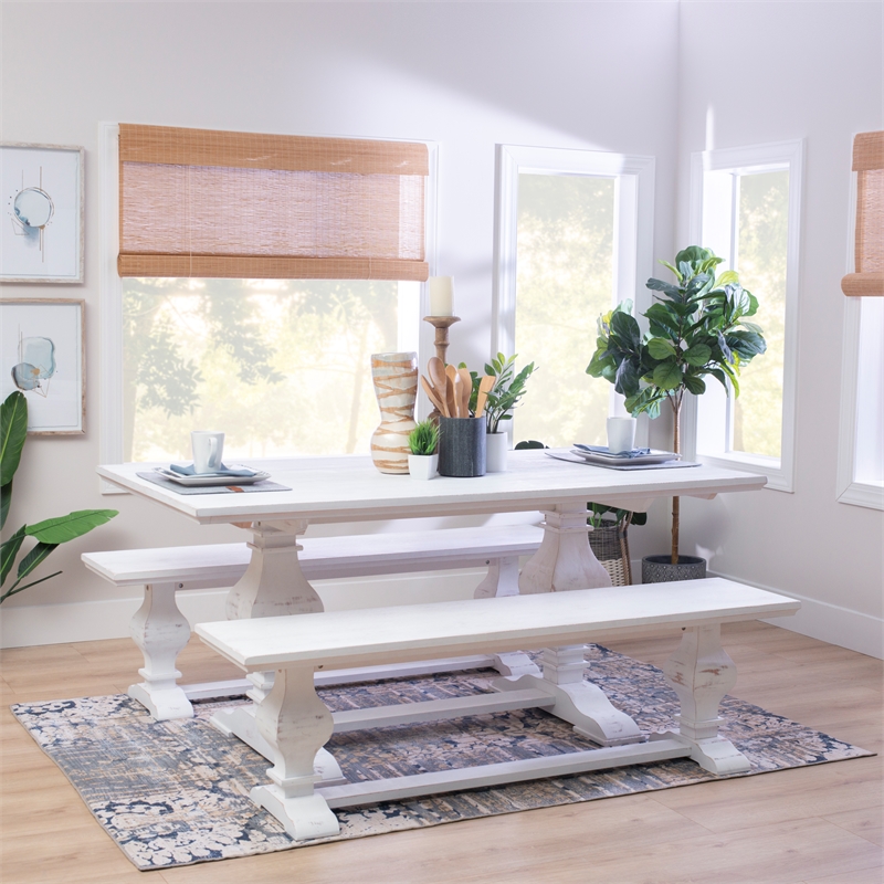 Pemberly Row Modern Pine Wood Dining Table in Distressed White