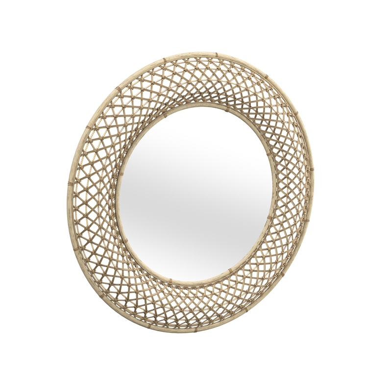 Pemberly Row Wicker/Rattan Engineered Wood Wall Mirror in Brown