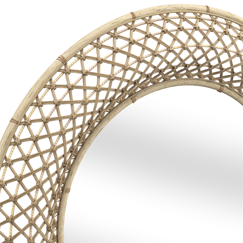 Pemberly Row Wicker/Rattan Engineered Wood Wall Mirror in Brown