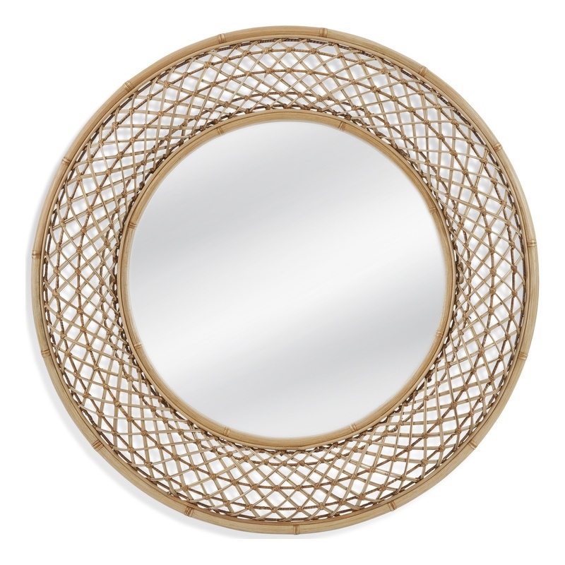 Pemberly Row Wicker/Rattan Engineered Wood Wall Mirror in Brown