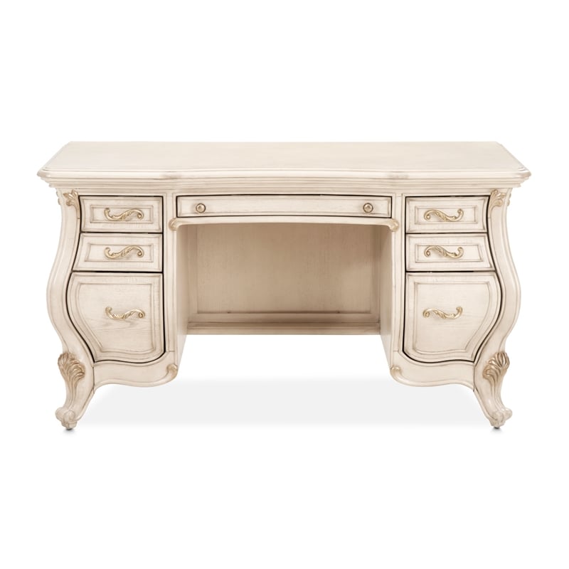Pemberly Row Contemporary Transitional Wood Vanity Desk - Ivory