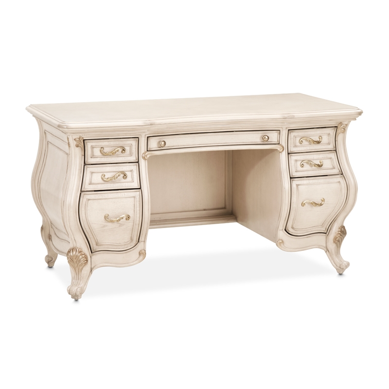 Pemberly Row Contemporary Transitional Wood Vanity Desk - Ivory
