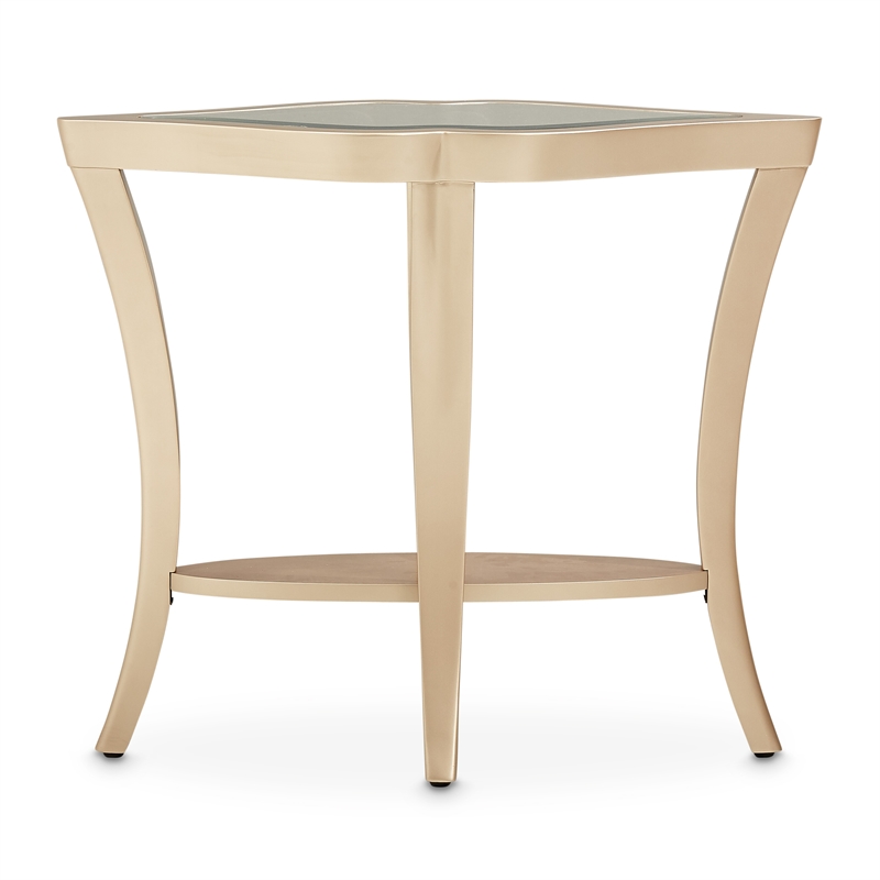 Pemberly Row Modern Wood End Table with Glass Top - Chardonnay