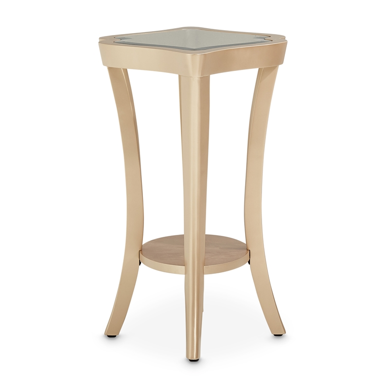 Pemberly Row Modern Wood End Table with Glass Top - Chardonnay