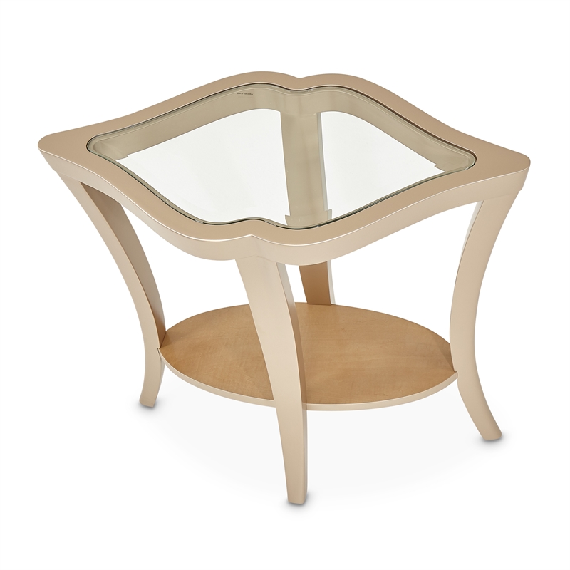 Pemberly Row Modern Wood End Table with Glass Top - Chardonnay